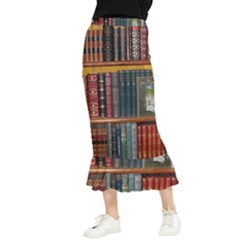 Books Library Bookshelf Bookshop Vintage Antique Maxi Fishtail Chiffon Skirt by danenraven