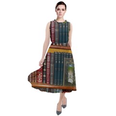 Books Library Bookshelf Bookshop Vintage Antique Round Neck Boho Dress by danenraven