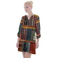 Books Library Bookshelf Bookshop Vintage Antique Open Neck Shift Dress by danenraven