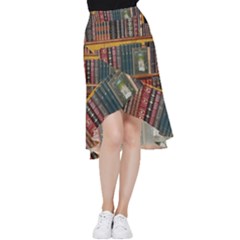 Books Library Bookshelf Bookshop Vintage Antique Frill Hi Low Chiffon Skirt by danenraven