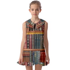 Books Library Bookshelf Bookshop Vintage Antique Kids  Pilgrim Collar Ruffle Hem Dress by danenraven