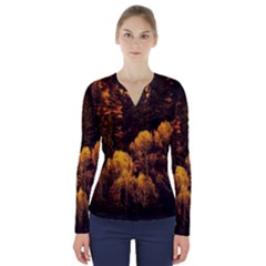 Autumn Fall Foliage Forest Trees Woods Nature V-neck Long Sleeve Top by danenraven