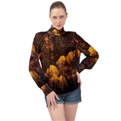 Autumn Fall Foliage Forest Trees Woods Nature High Neck Long Sleeve Chiffon Top by danenraven