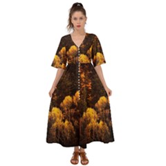 Autumn Fall Foliage Forest Trees Woods Nature Kimono Sleeve Boho Dress by danenraven