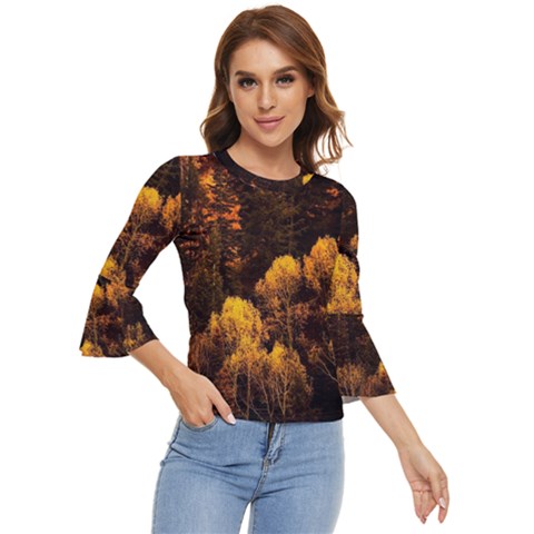 Autumn Fall Foliage Forest Trees Woods Nature Bell Sleeve Top by danenraven