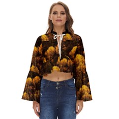 Autumn Fall Foliage Forest Trees Woods Nature Boho Long Bell Sleeve Top by danenraven