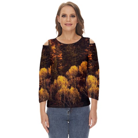 Autumn Fall Foliage Forest Trees Woods Nature Cut Out Wide Sleeve Top by danenraven