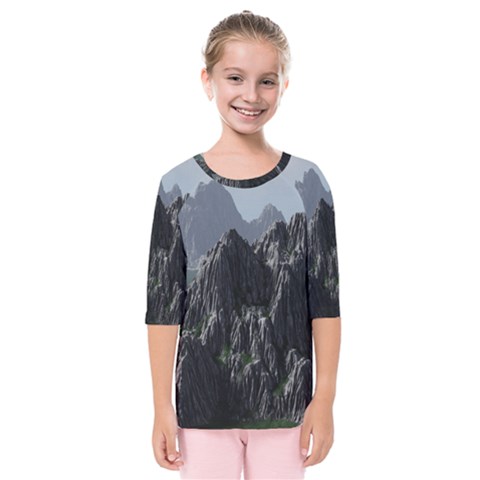 Terrain Mountain Rock Landscape Mountains Nature Kids  Quarter Sleeve Raglan Tee by danenraven