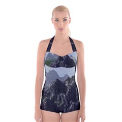 Terrain Mountain Rock Landscape Mountains Nature Boyleg Halter Swimsuit  by danenraven