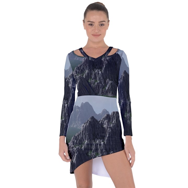 Terrain Mountain Rock Landscape Mountains Nature Asymmetric Cut-Out Shift Dress