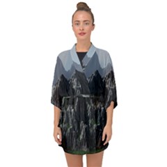 Terrain Mountain Rock Landscape Mountains Nature Half Sleeve Chiffon Kimono by danenraven