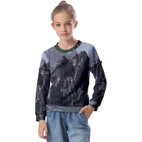 Terrain Mountain Rock Landscape Mountains Nature Kids  Long Sleeve Tee With Frill  by danenraven