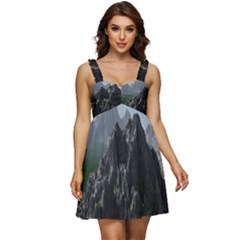 Terrain Mountain Rock Landscape Mountains Nature Ruffle Strap Babydoll Chiffon Dress