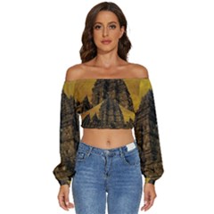 Temple Prambanan Java Indonesia Long Sleeve Crinkled Weave Crop Top