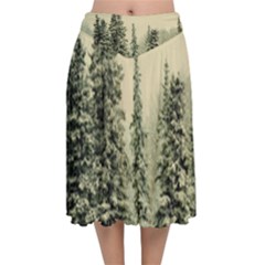 Winter Snow Frost Landscape Forest Trees Woods Velvet Flared Midi Skirt by danenraven