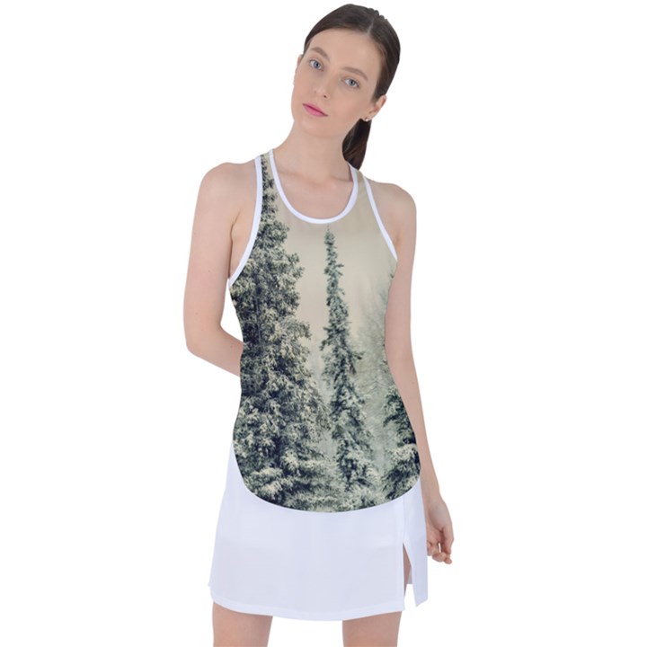 Winter Snow Frost Landscape Forest Trees Woods Racer Back Mesh Tank Top