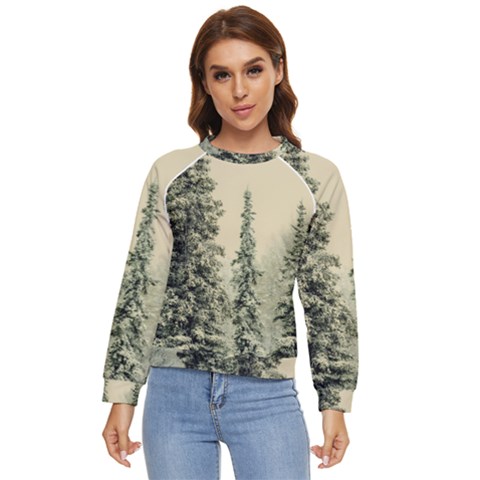 Winter Snow Frost Landscape Forest Trees Woods Women s Long Sleeve Raglan Tee by danenraven