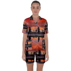 Lago Di Limides Dolomites Alps Italy Mountains Satin Short Sleeve Pajamas Set by danenraven