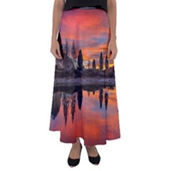 Lago Di Limides Dolomites Alps Italy Mountains Flared Maxi Skirt by danenraven