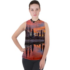 Lago Di Limides Dolomites Alps Italy Mountains Mock Neck Chiffon Sleeveless Top by danenraven