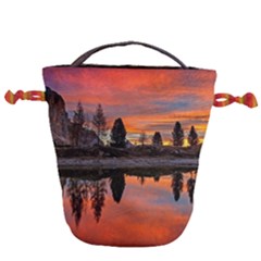 Lago Di Limides Dolomites Alps Italy Mountains Drawstring Bucket Bag by danenraven