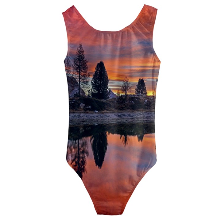 Lago Di Limides Dolomites Alps Italy Mountains Kids  Cut-Out Back One Piece Swimsuit