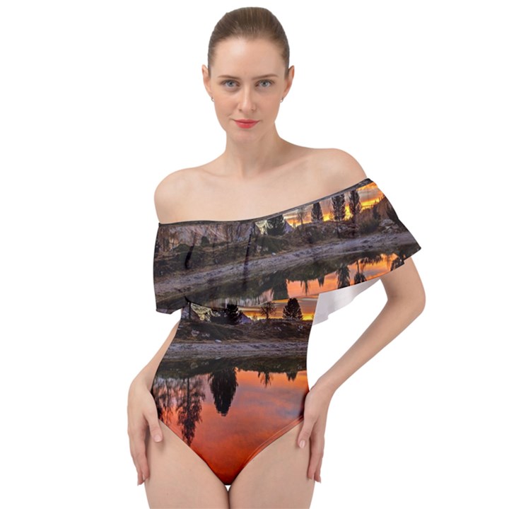 Lago Di Limides Dolomites Alps Italy Mountains Off Shoulder Velour Bodysuit 