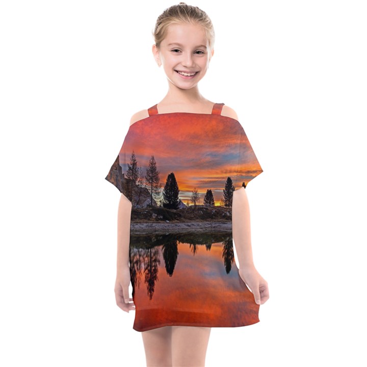 Lago Di Limides Dolomites Alps Italy Mountains Kids  One Piece Chiffon Dress