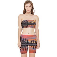 Lago Di Limides Dolomites Alps Italy Mountains Stretch Shorts And Tube Top Set by danenraven