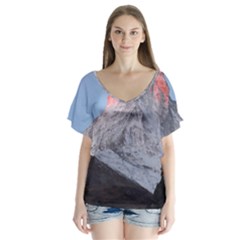 Matterhorn Mountain High Mountains Landscape V-neck Flutter Sleeve Top by danenraven