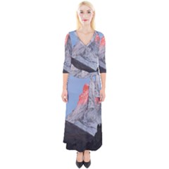 Matterhorn Mountain High Mountains Landscape Quarter Sleeve Wrap Maxi Dress by danenraven