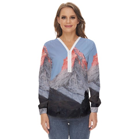 Matterhorn Mountain High Mountains Landscape Zip Up Long Sleeve Blouse by danenraven