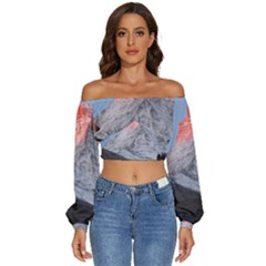 Matterhorn Mountain High Mountains Landscape Long Sleeve Crinkled Weave Crop Top