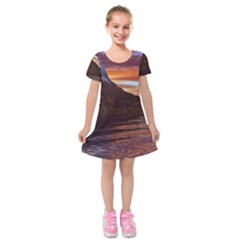 Sunset Island Tropical Sea Ocean Water Travel Kids  Short Sleeve Velvet Dress by danenraven