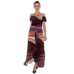 Sunset Island Tropical Sea Ocean Water Travel Off Shoulder Open Front Chiffon Dress by danenraven