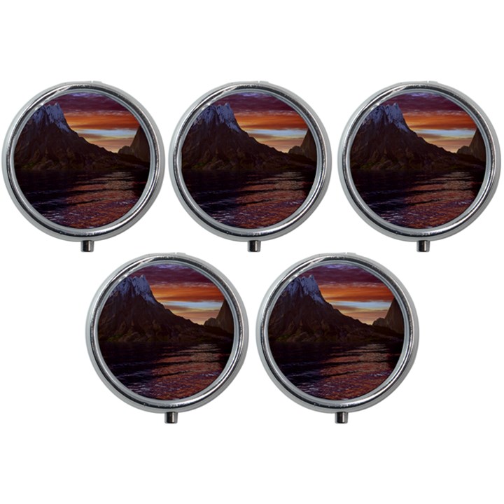 Sunset Island Tropical Sea Ocean Water Travel Mini Round Pill Box (Pack of 5)