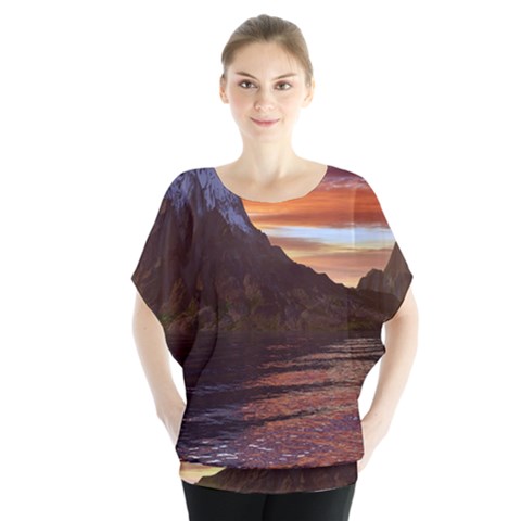 Sunset Island Tropical Sea Ocean Water Travel Batwing Chiffon Blouse by danenraven