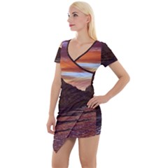 Sunset Island Tropical Sea Ocean Water Travel Short Sleeve Asymmetric Mini Dress by danenraven