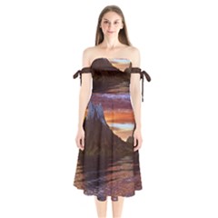 Sunset Island Tropical Sea Ocean Water Travel Shoulder Tie Bardot Midi Dress by danenraven