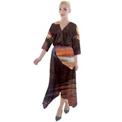 Sunset Island Tropical Sea Ocean Water Travel Quarter Sleeve Wrap Front Maxi Dress by danenraven