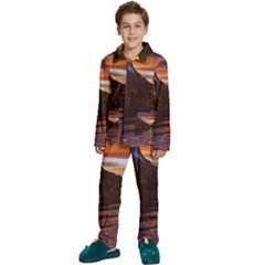 Sunset Island Tropical Sea Ocean Water Travel Kids  Long Sleeve Velvet Pajamas Set