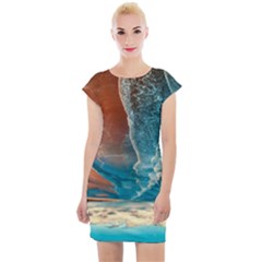 Sea Ocean Coastline Coast Sky Clouds Beach Sand Cap Sleeve Bodycon Dress by danenraven