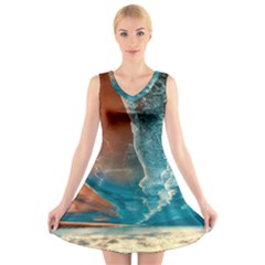 Sea Ocean Coastline Coast Sky Clouds Beach Sand V-neck Sleeveless Dress by danenraven