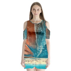 Sea Ocean Coastline Coast Sky Clouds Beach Sand Shoulder Cutout Velvet One Piece by danenraven