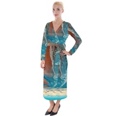 Sea Ocean Coastline Coast Sky Clouds Beach Sand Velvet Maxi Wrap Dress by danenraven