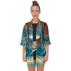 Sea Ocean Coastline Coast Sky Clouds Beach Sand Open Front Chiffon Kimono by danenraven