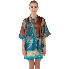 Sea Ocean Coastline Coast Sky Clouds Beach Sand Half Sleeve Satin Kimono  by danenraven