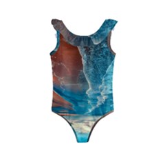 Sea Ocean Coastline Coast Sky Clouds Beach Sand Kids  Frill Swimsuit by danenraven