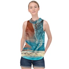 Sea Ocean Coastline Coast Sky Clouds Beach Sand High Neck Satin Top by danenraven