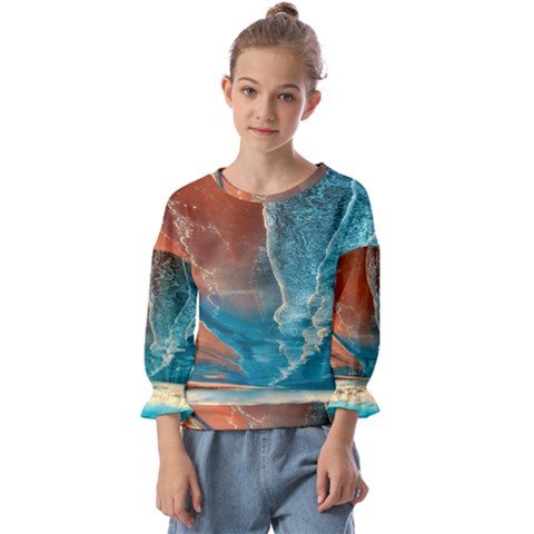 Sea Ocean Coastline Coast Sky Clouds Beach Sand Kids  Cuff Sleeve Top by danenraven